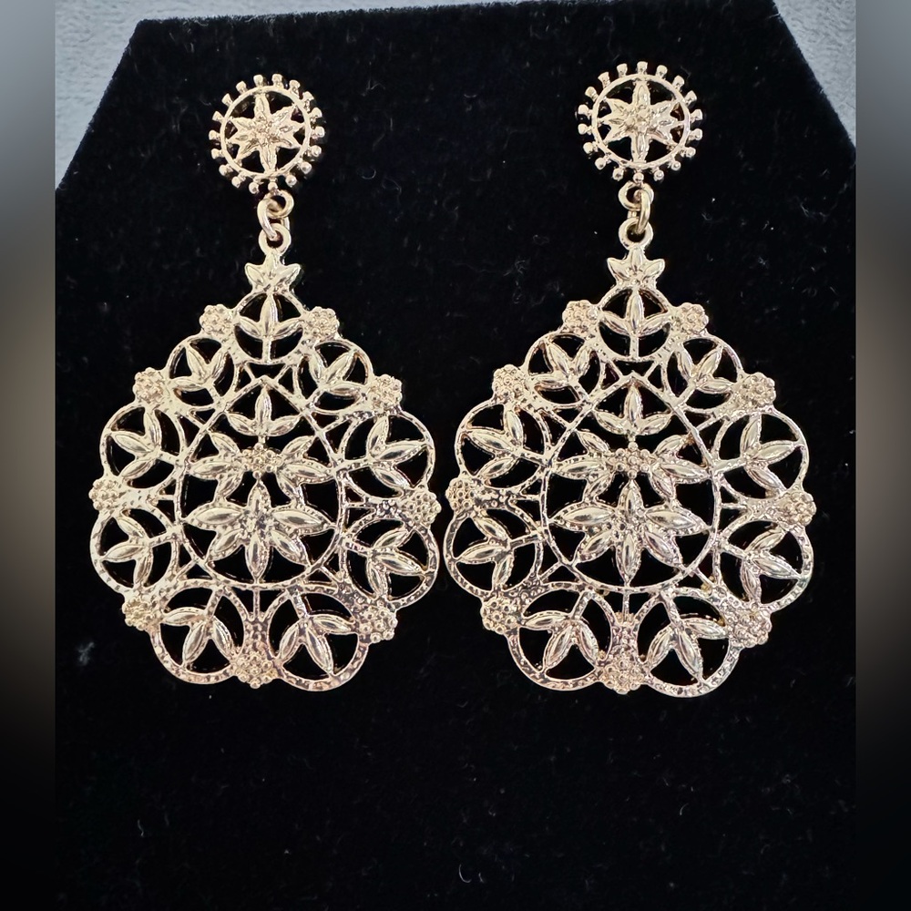 Gold Tone Filigree Drop Earrings - Women Jewelry